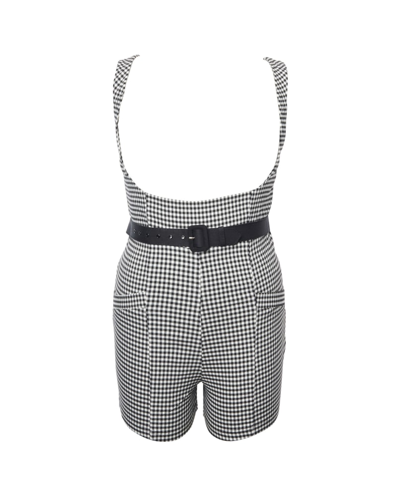 Front of a size XL Unique Vintage Black & White Gingham Suspender Shorts in Black, White, Gingham by Unique Vintage. | dia_product_style_image_id:299076
